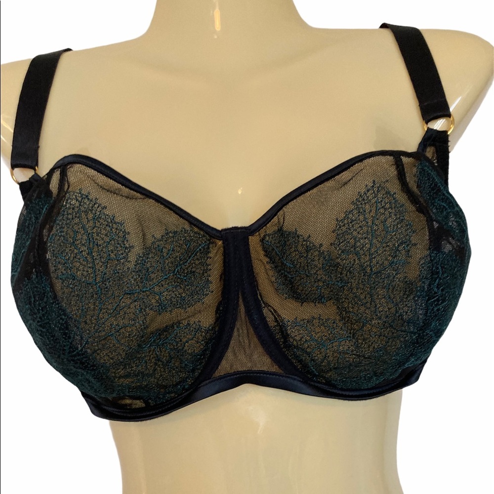 Ajour Luxury Lingerie Bra And Panty Set Sexy Black Green Embroidery Romantic Fun - Picture 4 of 14